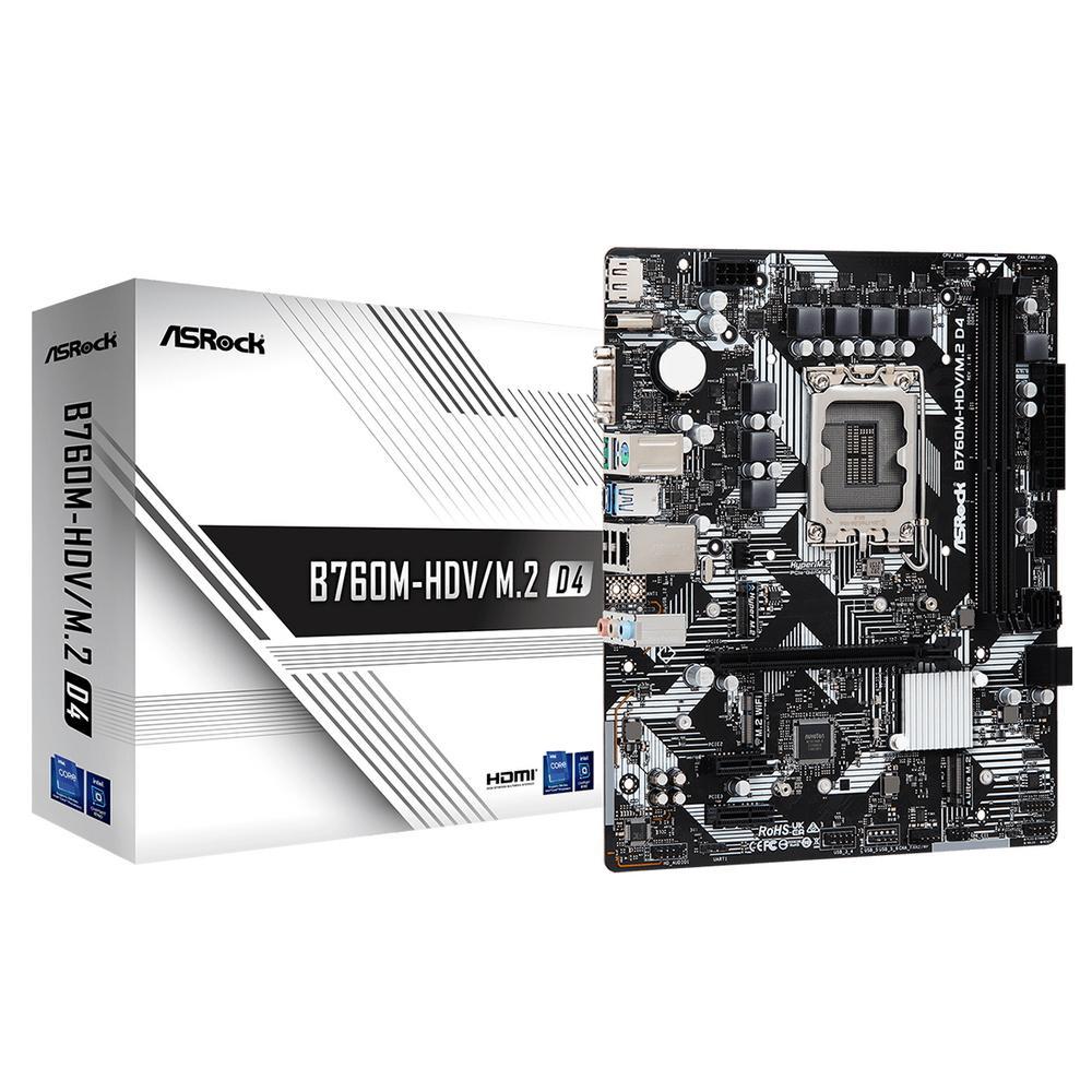 Материнская плата ASRock B760M-HDV/M.2 D4 (RTL) LGA1700 B760 PCI-E Dsub+HDMI+DPGbLAN SATA MicroATX 2DDR4 - фото 1 - id-p214265956