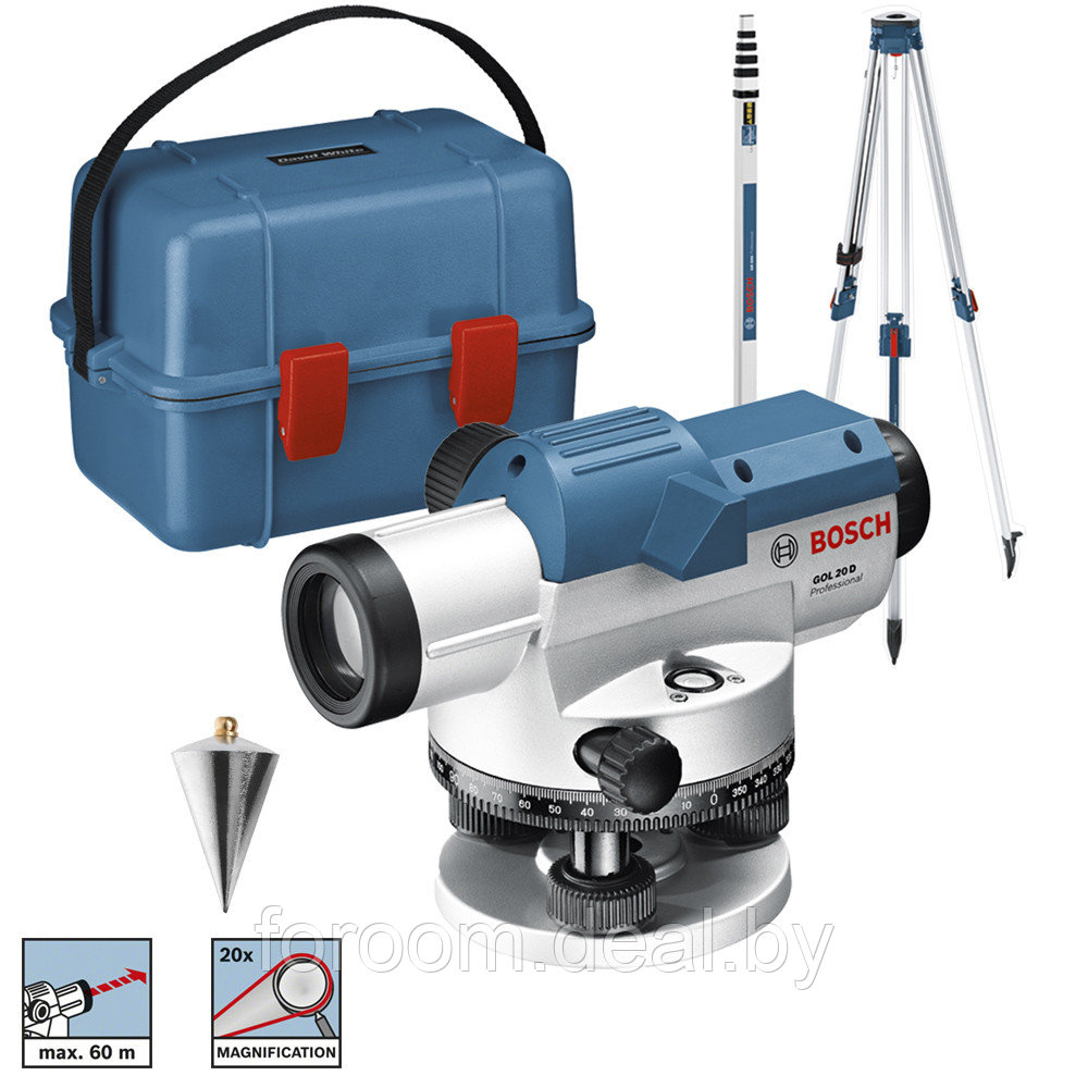 BOSCH Нивелир оптический GOL 20 D Professional + BT 160 + GR 500 Kit BOSCH (0601068402) - фото 1 - id-p220258334