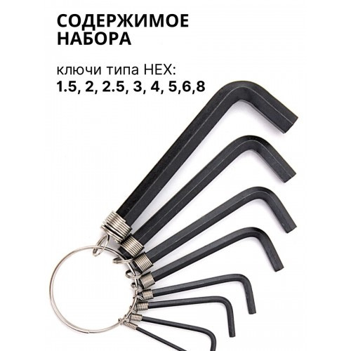 Набор ключей "HEX" 8 шт.: 1.5 - 8 мм, на кольце, (держатель в блистере) CR-V сталь "Гранит" TDM - фото 2 - id-p219583048