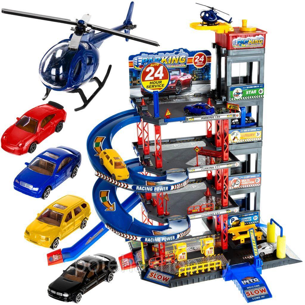 Игровой набор Паркинг "Гараж", с мойкой и лифтом, 4 машинки и вертолет 92128 - фото 1 - id-p220261168