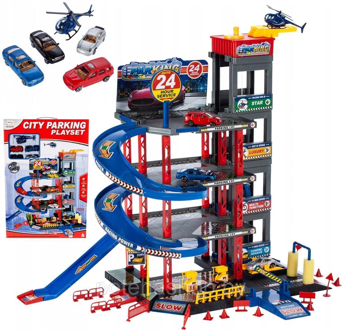 Игровой набор Паркинг "Гараж", с мойкой и лифтом, 4 машинки и вертолет 92128 - фото 2 - id-p220261168