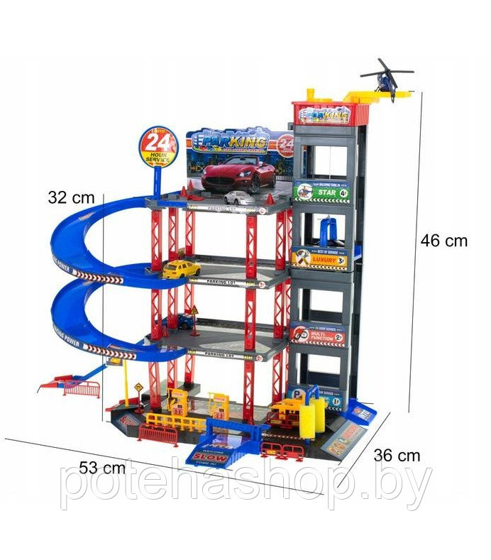 Игровой набор Паркинг "Гараж", с мойкой и лифтом, 4 машинки и вертолет 92128 - фото 4 - id-p220261168