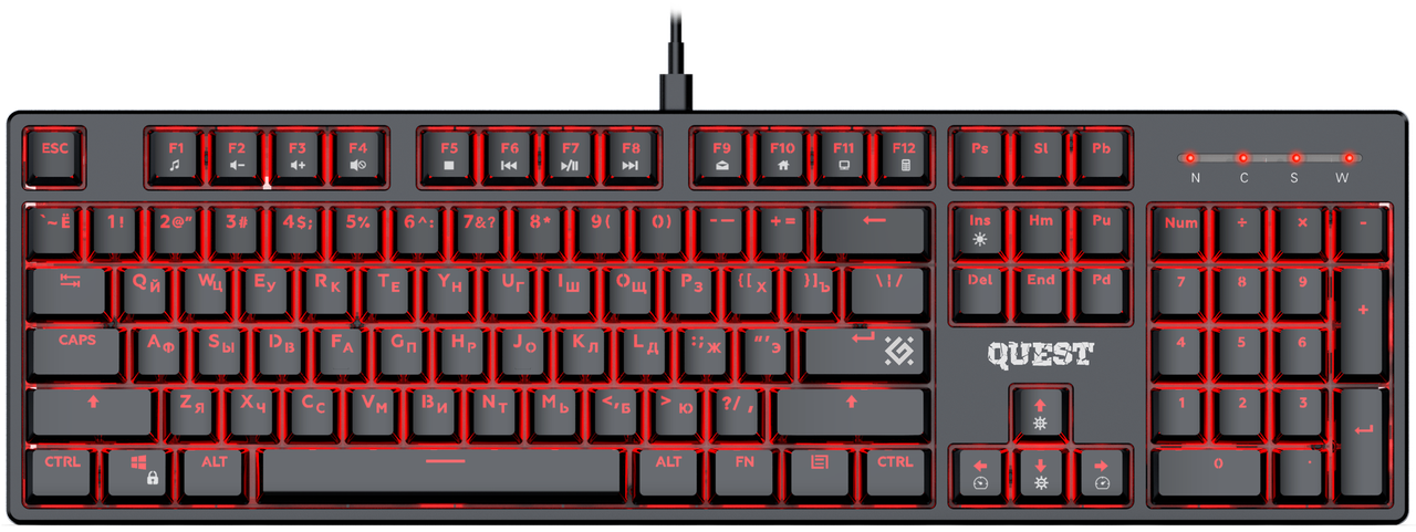 Клавиатура проводная механическая DEFENDER Quest GK-596 RU черная, 16 цветов подсветки, 104 клавиш, - фото 1 - id-p219647003