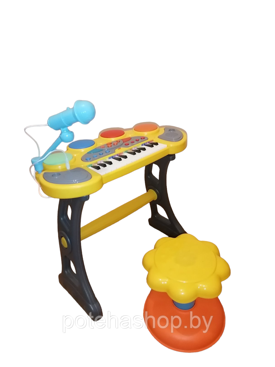 Детский электросинтезатор (пианино) 6634A с микрофоном, стульчиком, светом и звуком - фото 1 - id-p220263756