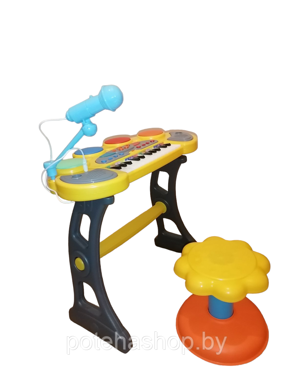 Детский электросинтезатор (пианино) 6634A с микрофоном, стульчиком, светом и звуком - фото 2 - id-p220263756