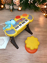 Детский электросинтезатор (пианино) 6634A с микрофоном, стульчиком, светом и звуком, фото 3