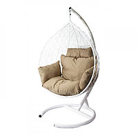 Подвесное кресло-кокон МебельСад К109 белый ротанг подушка бежевая