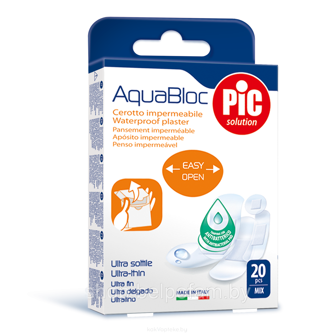 Пластырь с антибактериальной подушечкой Aquabloc Pic Solution уп. 20 шт. - фото 1 - id-p220267522