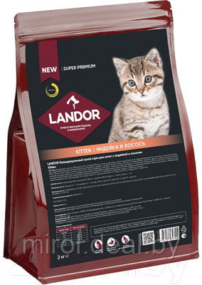 Сухой корм для кошек Landor Полнорационный для котят с индейкой и лососем / L1011 - фото 1 - id-p220268694