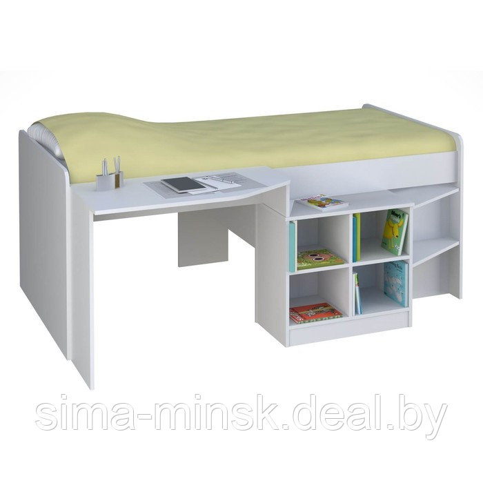 Кроватка-чердак детская Polini kids Simple со столом и полками 4000, цвет белый - фото 1 - id-p220287285