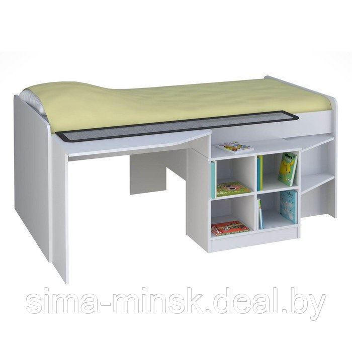 Кроватка-чердак детская Polini kids Simple со столом и полками 4000, цвет белый - фото 4 - id-p220287285