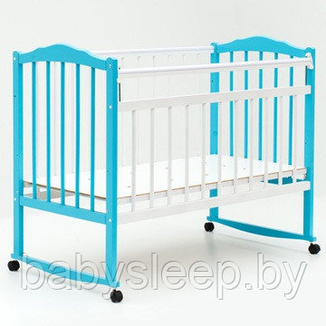 Кроватка детская "Bambini" Бамбини (Ольха). Бело-голубая.