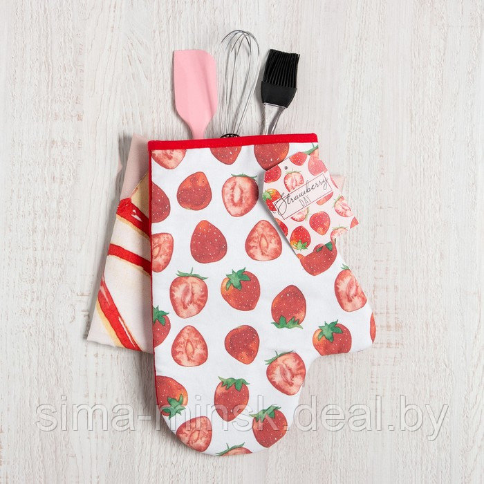 Набор подарочный Strawberry: полотенце, варежка-прихватка, кисть, лопатка, венчик - фото 8 - id-p220288043