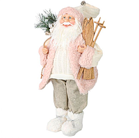 Дед Мороз в розовой шубке с лыжами и подарками, от 30 см