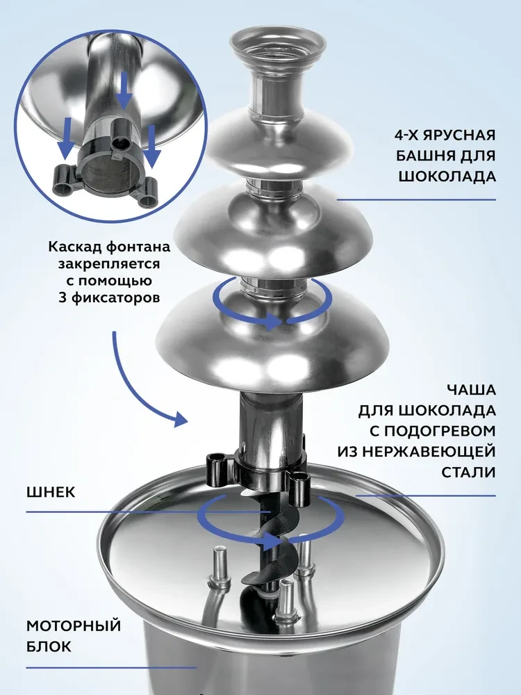 Шоколадный фонтан-фондю Chocolate Fondue Fountain - фото 6 - id-p220288878