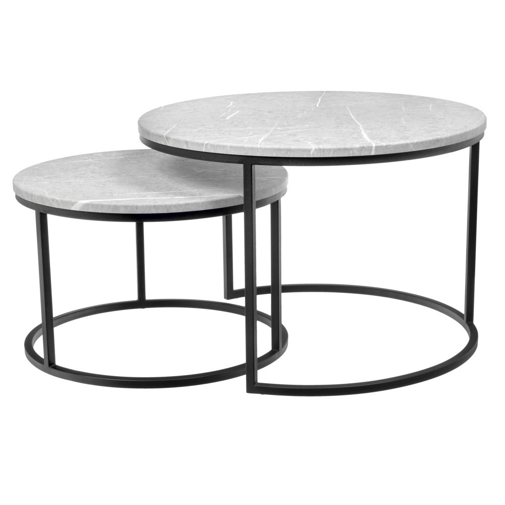 Набор кофейных столиков Tango светло-серый мрамор с чёрными ножками, 2шт - фото 1 - id-p220290987