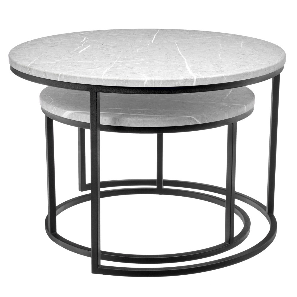 Набор кофейных столиков Tango светло-серый мрамор с чёрными ножками, 2шт - фото 2 - id-p220290987