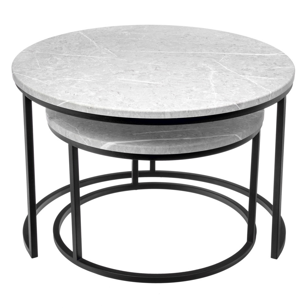 Набор кофейных столиков Tango светло-серый мрамор с чёрными ножками, 2шт - фото 3 - id-p220290987