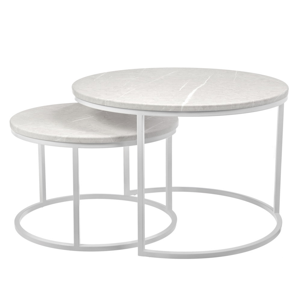 Набор кофейных столиков Tango бежевый мрамор с белыми ножками, 2шт - фото 1 - id-p220290988