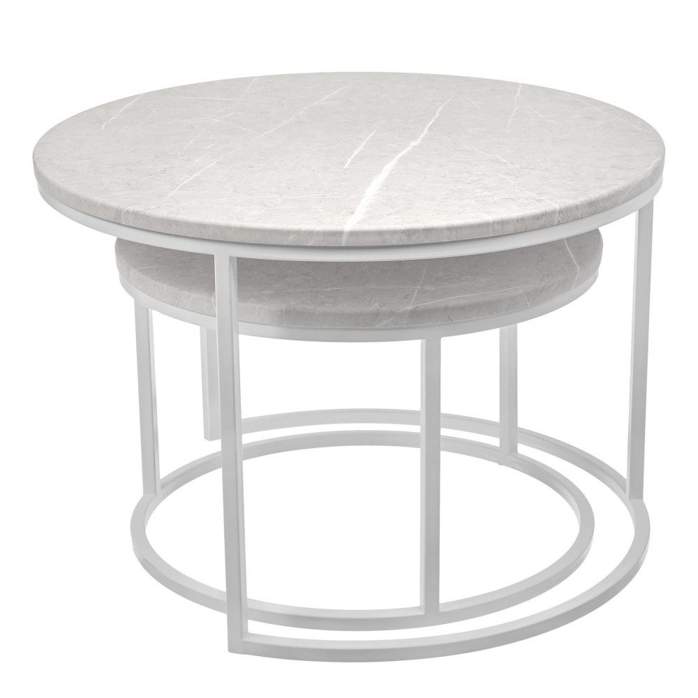 Набор кофейных столиков Tango бежевый мрамор с белыми ножками, 2шт - фото 2 - id-p220290988