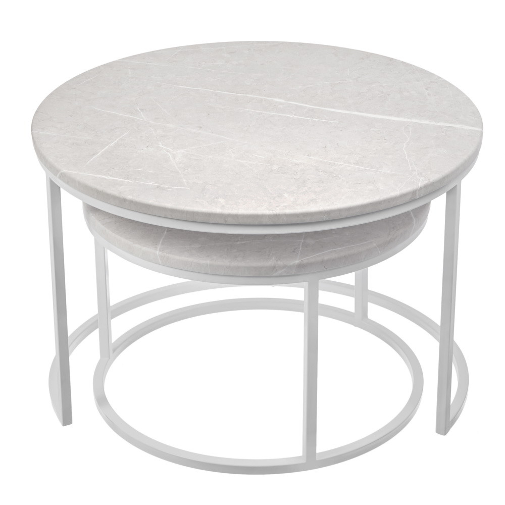 Набор кофейных столиков Tango бежевый мрамор с белыми ножками, 2шт - фото 3 - id-p220290988