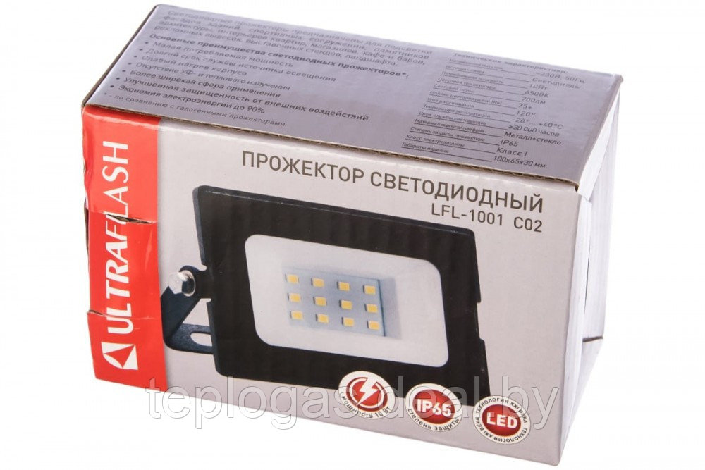 Прожектор Ultraflash LFL-1001 10Вт 230В 6500К, черный/12313 - фото 2 - id-p219442445