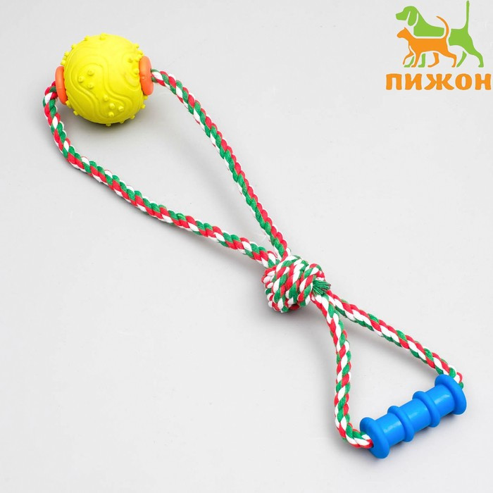 Игрушка канатная с жевательными элементами "Шар с 1 ручкой", до 36 см, разноцветная - фото 1 - id-p220293365