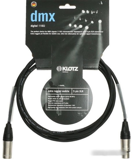 Кабель Klotz DMX5DK1S1000 5-pin XLR - 5-pin XLR (10 м, черный) - фото 2 - id-p220297248