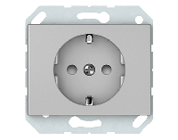 Розетка с заземлением, со шторками, без рамки, металлик