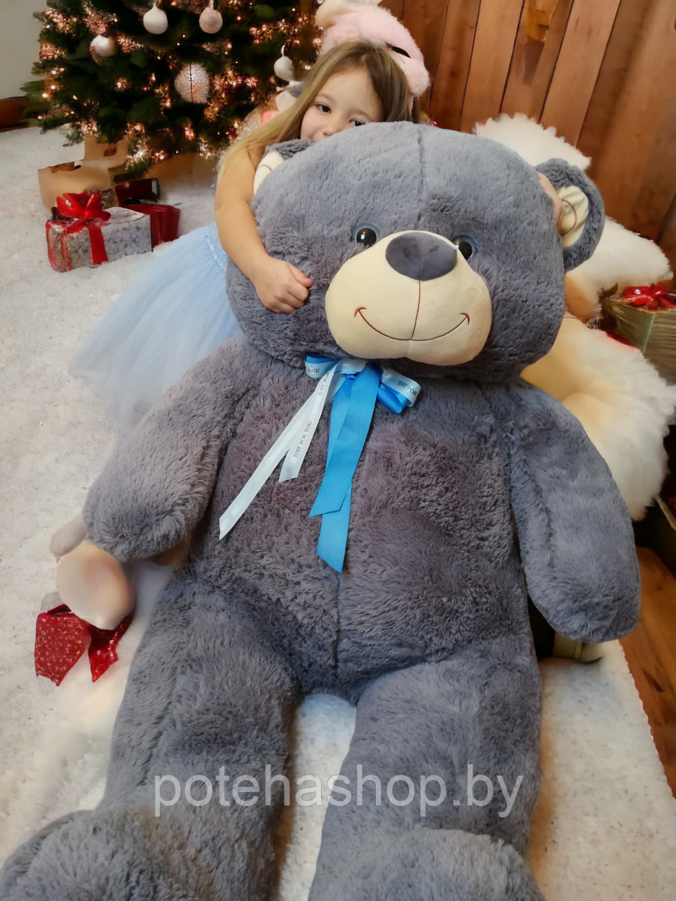 Мягкая игрушка Медведь, сидя 100 см, серый - фото 1 - id-p220369692