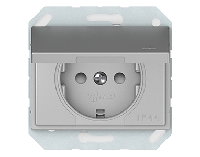 Розетка с заземлением, со шторками, IP44 без рамки, металлик