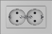 Розетка с заземлением, двухместная, металлик
