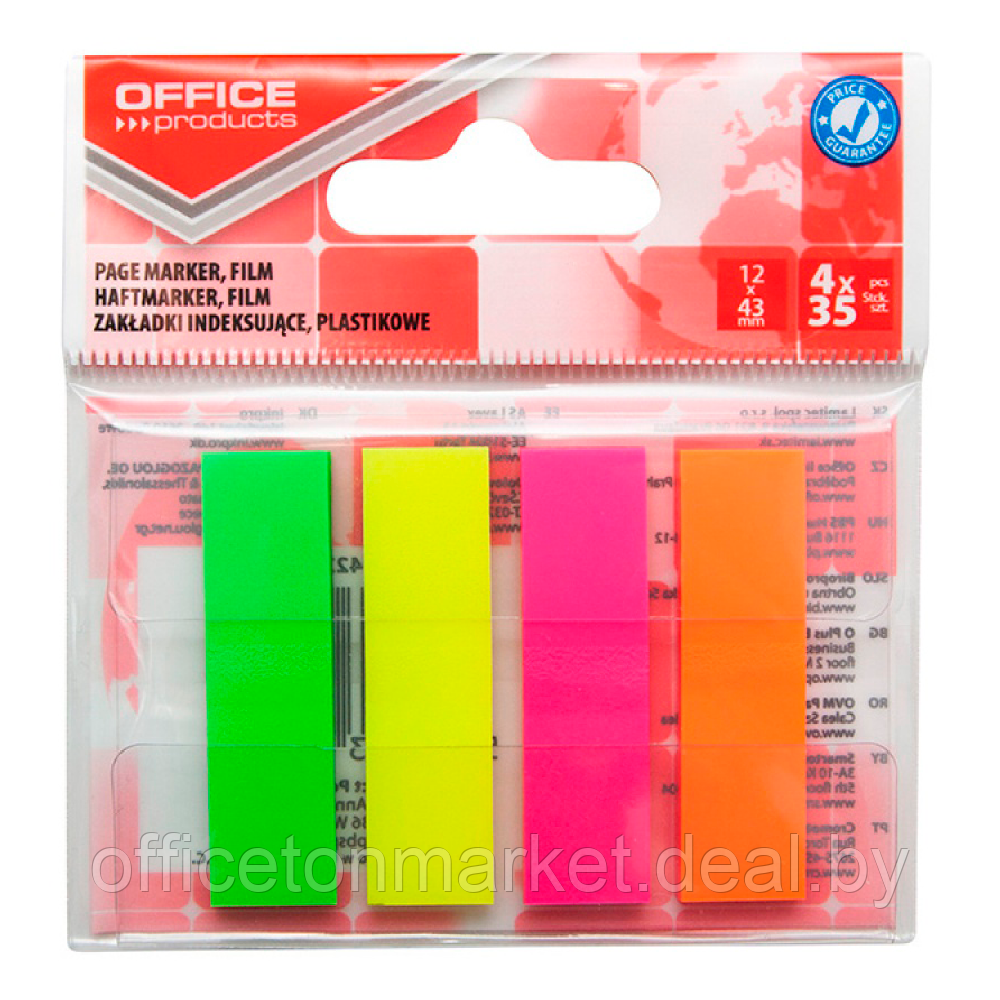 Закладки клейкие "Office products", 12x43 мм, 140 шт, ассорти неон - фото 1 - id-p213163560