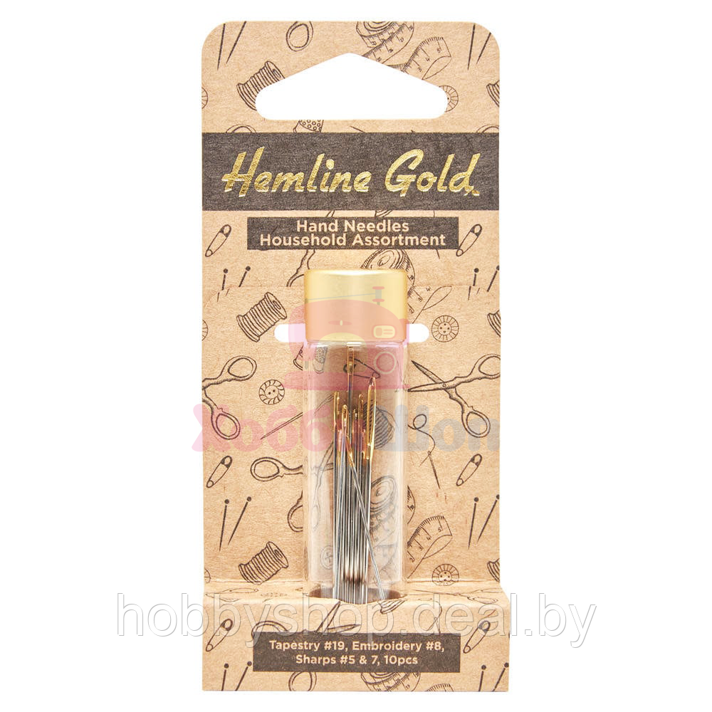 Набор игл для домашнего хозяйства в баночке №19, 5, 7, 8 Hemline Gold 10шт. 214G.HG - фото 1 - id-p220461709