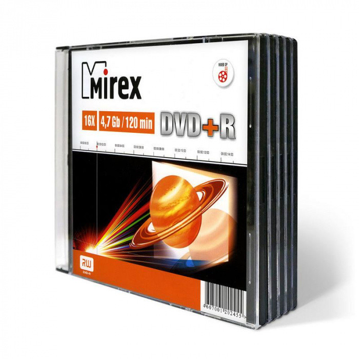 Диск DVD+R Mirex 4.7 Gb, 16x, Slim Case (5), (5/200) - фото 1 - id-p220462761