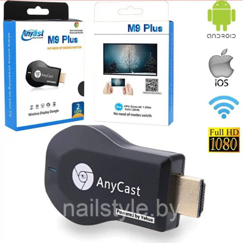 Медиаплеер ресивер WiFi в HDMI AnyCAST M9 Plus для просмотра видео со смартфона на Телевизор Display Dongle