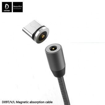 Кабель Micro USB Denmen D09V 1м, 2,4A, нейлоновоя оплётка, магнитный штекер, Черный - фото 2 - id-p219788021
