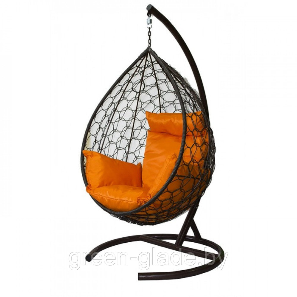 Подвесное кресло МебельСад К301 ротанг коричневый подушка оранжевая