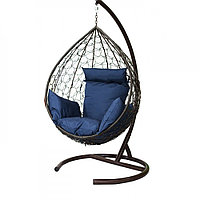 Подвесное кресло МебельСад К302 ротанг коричневый подушка синяя
