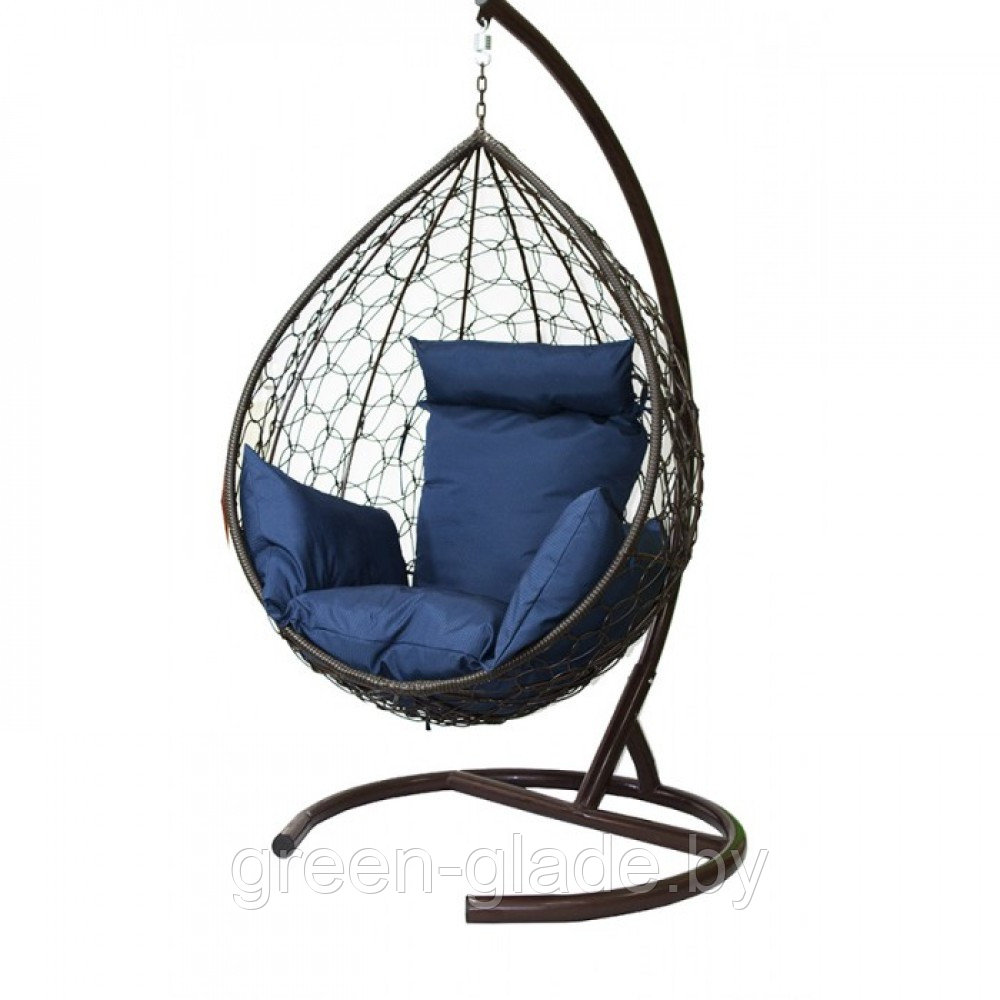 Подвесное кресло МебельСад К302 ротанг коричневый подушка синяя - фото 1 - id-p220473057