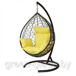 Подвесное кресло МебельСад К303 ротанг коричневый подушка желтая