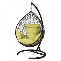 Подвесное кресло МебельСад К304 ротанг коричневый подушка олива