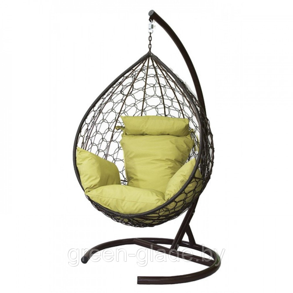 Подвесное кресло МебельСад К304 ротанг коричневый подушка олива - фото 1 - id-p220473202