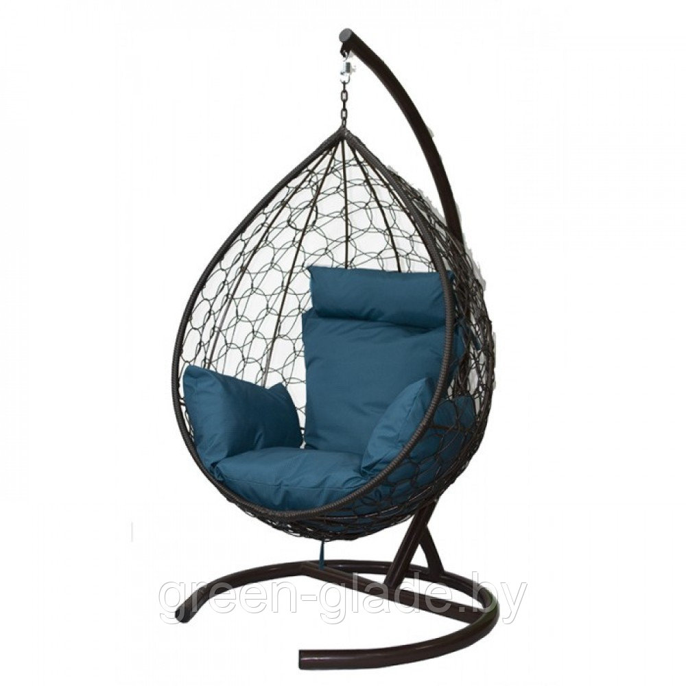 Подвесное кресло МебельСад К306 ротанг коричневый подушка морская волна