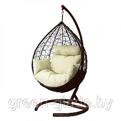 Подвесное кресло МебельСад К308 ротанг коричневый подушка молочная