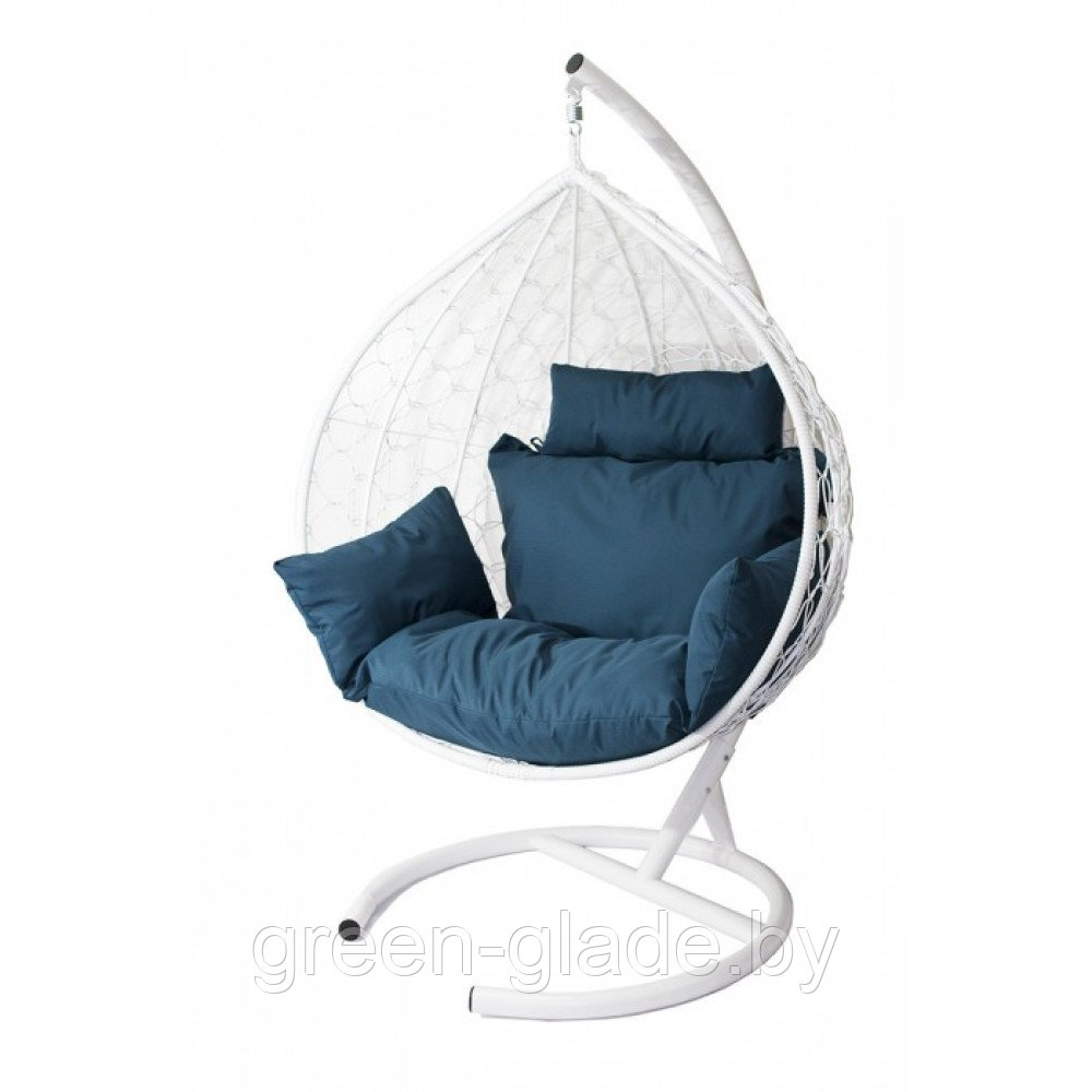 Двойное подвесное кресло МебельСад К106 ротанг белый подушка морская волна
