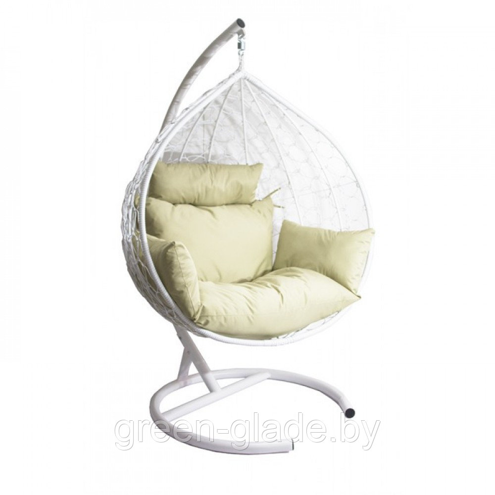 Двойное подвесное кресло МебельСад К108 ротанг белый подушка молочная