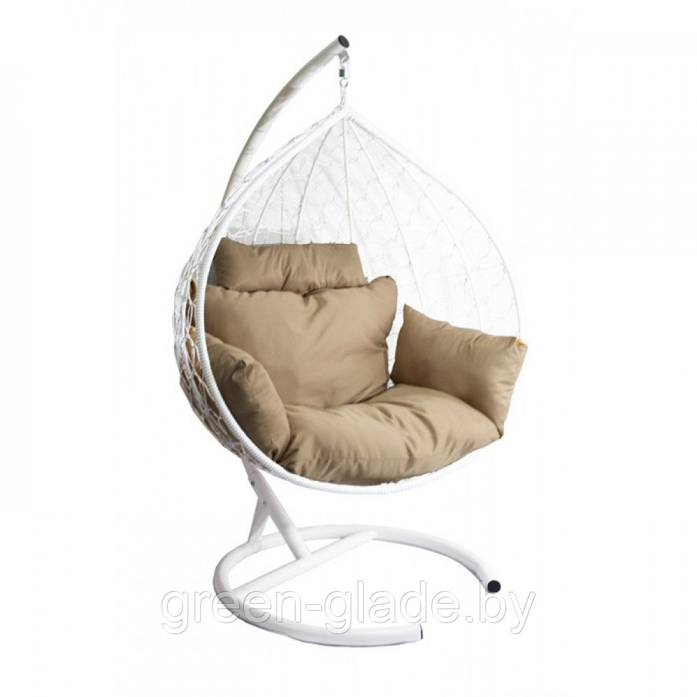 Двойное подвесное кресло МебельСад К109 ротанг белый подушка капучино