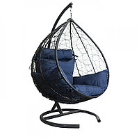 Двойное подвесное кресло МебельСад К202 ротанг каркас графитовый подушка синяя