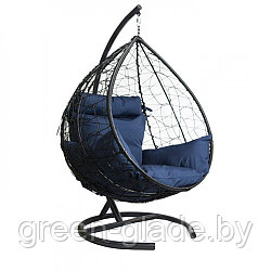 Двойное подвесное кресло МебельСад К202 ротанг каркас графитовый подушка синяя